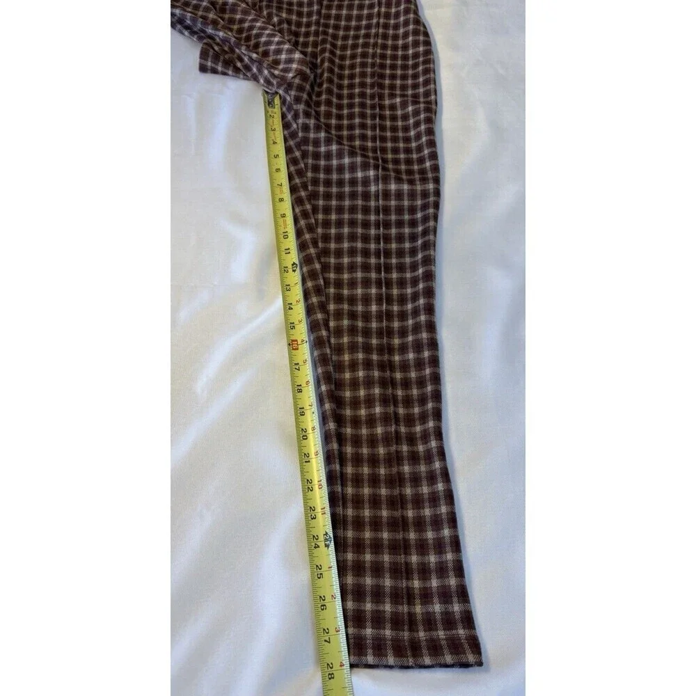 FREE PEOPLE Brown Motif Checkered Pants Women 2 Straight Slim Leg High Rise Soft
